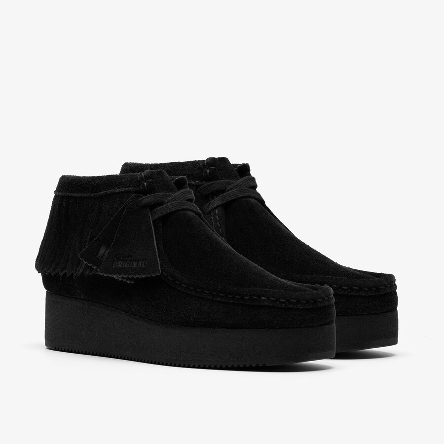 wallabee wedge fringe - czarny zamsz